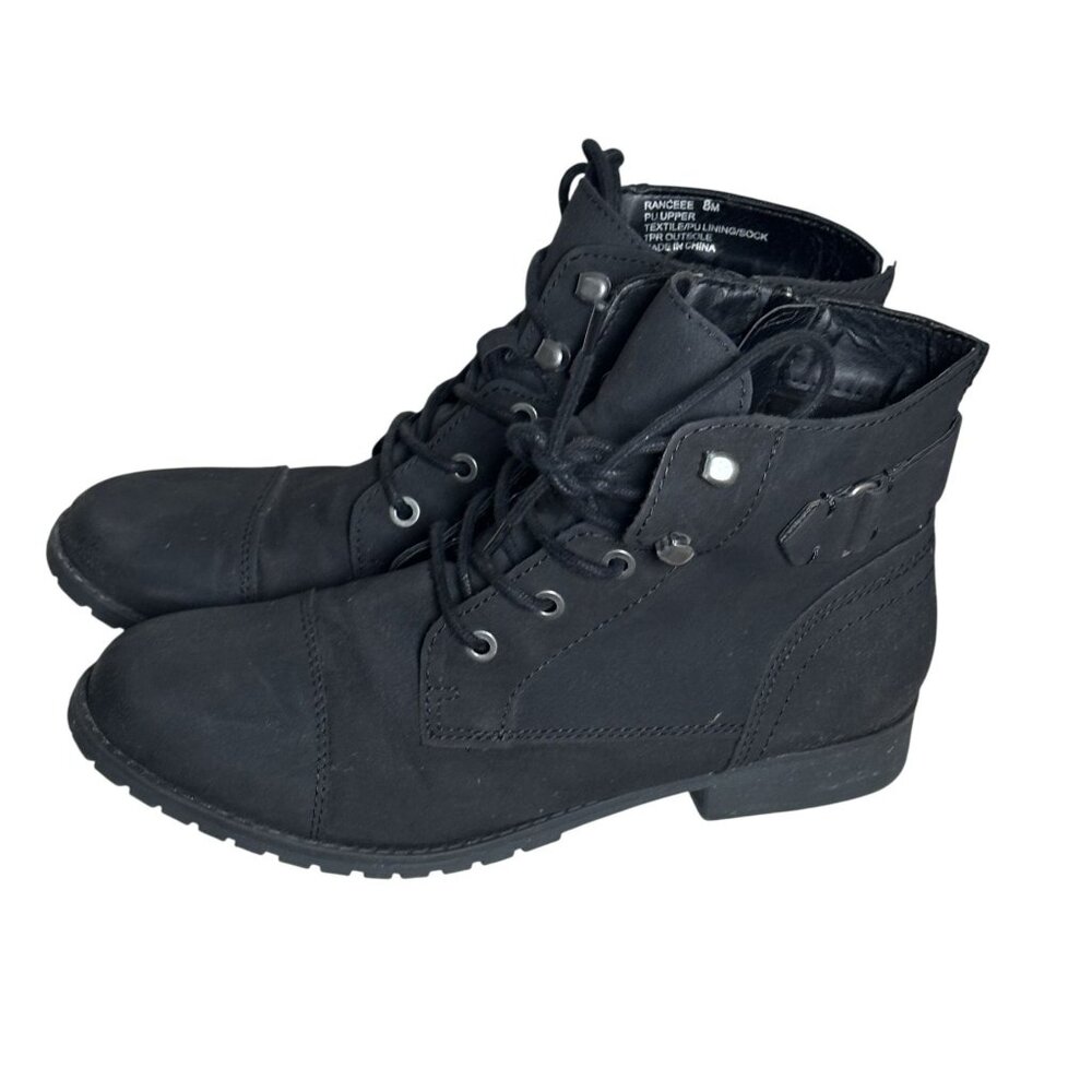 Madden Girl Ranceee Combat Boots Womens 8 Black Lace Up Side Zip Moto Ankle Boot